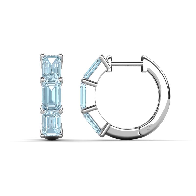 Adele 1.50 ctw Emerald Shape Aquamarine (5.00 x 3.00 mm) Women Huggie Earrings 
