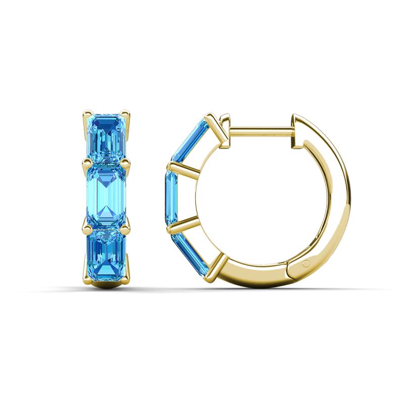 Adele 2.22 ctw Emerald Shape Blue Topaz (5.00 x 3.00 mm) Women Huggie Earrings 
