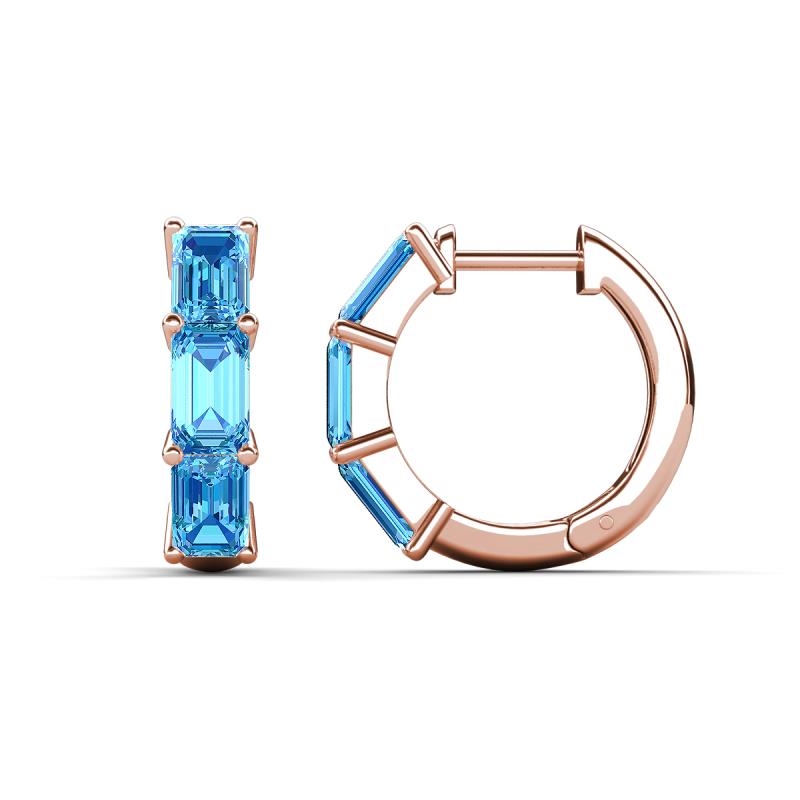 Adele 2.22 ctw Emerald Shape Blue Topaz (5.00 x 3.00 mm) Women Huggie Earrings 