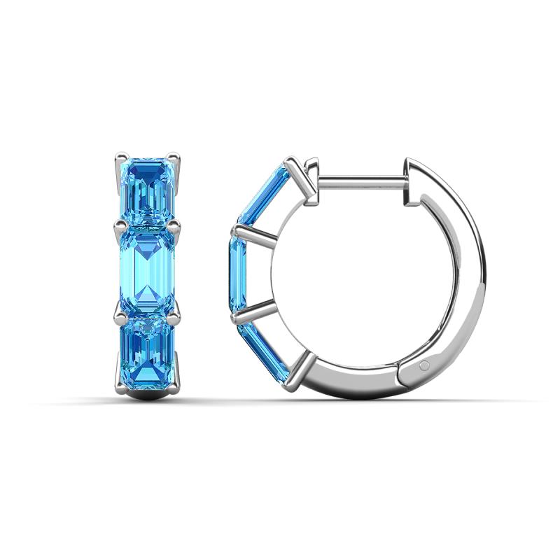 Adele 2.22 ctw Emerald Shape Blue Topaz (5.00 x 3.00 mm) Women Huggie Earrings 