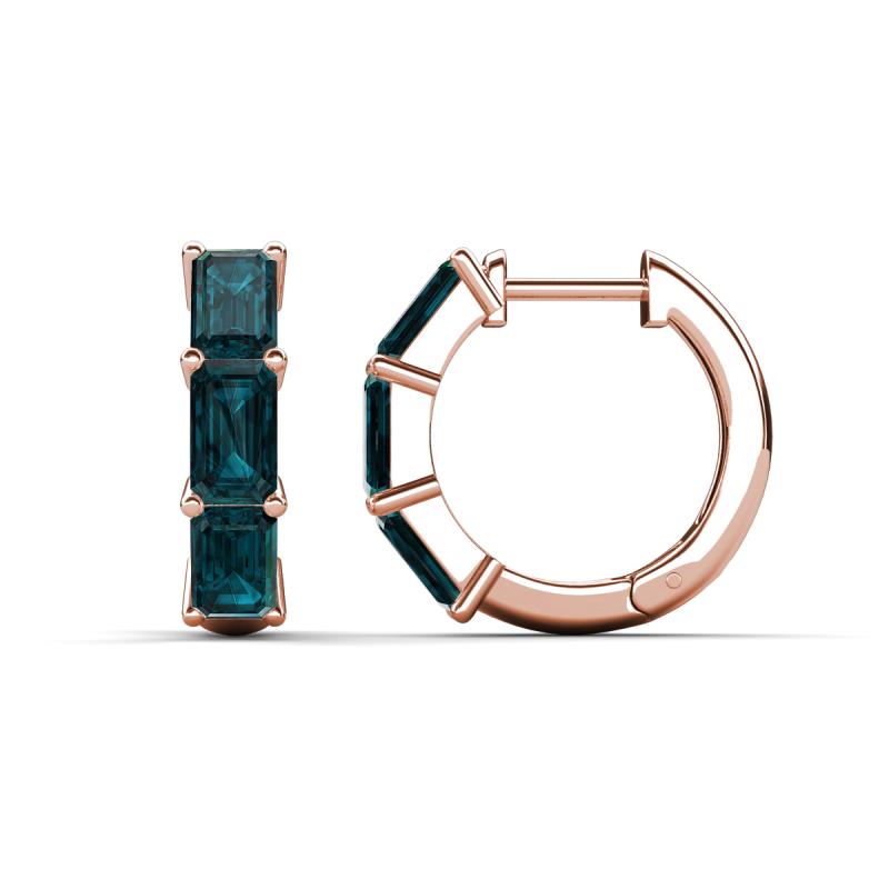 Adele 2.22 ctw Emerald Shape London Blue Topaz (5.00 x 3.00 mm) Women Huggie Earrings 