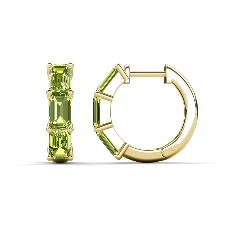 Adele 2.10 ctw Emerald Shape Peridot (5.00 x 3.00 mm) Women Huggie Earrings 