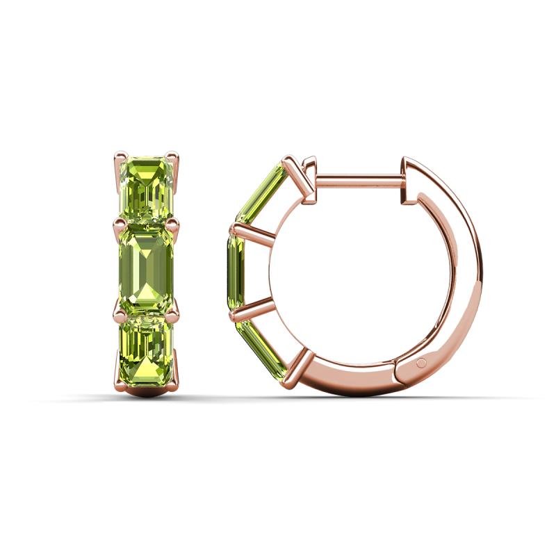 Adele 2.10 ctw Emerald Shape Peridot (5.00 x 3.00 mm) Women Huggie Earrings 