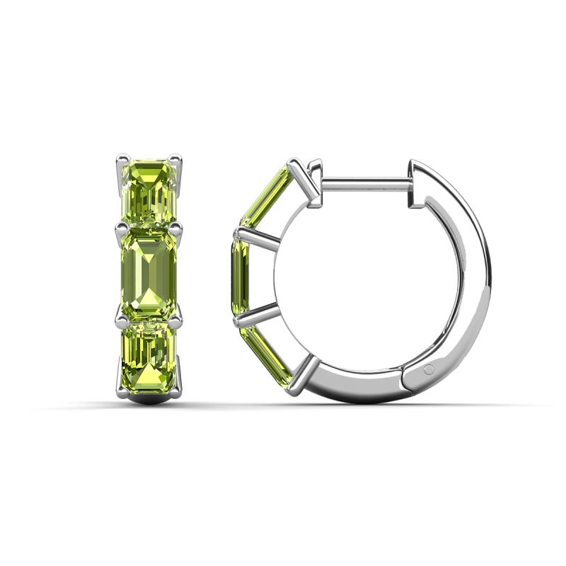 Adele 2.10 ctw Emerald Shape Peridot (5.00 x 3.00 mm) Women Huggie Earrings 
