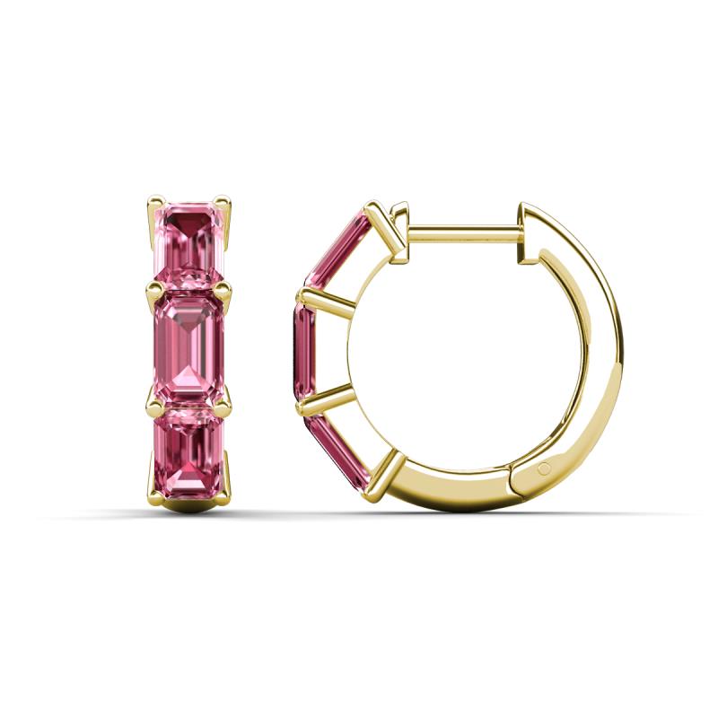 Adele 2.10 ctw Emerald Shape Pink Tourmaline (5.00 x 3.00 mm) Women Huggie Earrings 
