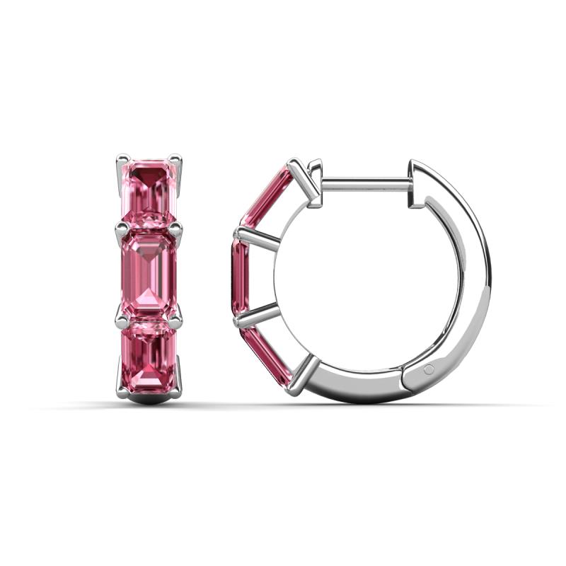 Adele 2.10 ctw Emerald Shape Pink Tourmaline (5.00 x 3.00 mm) Women Huggie Earrings 