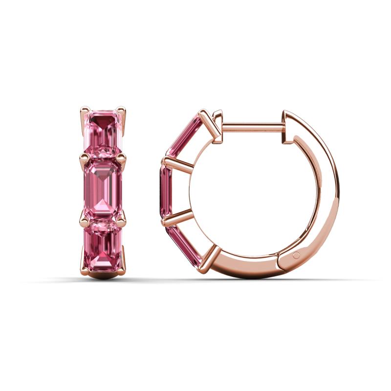 Adele 2.10 ctw Emerald Shape Pink Tourmaline (5.00 x 3.00 mm) Women Huggie Earrings 