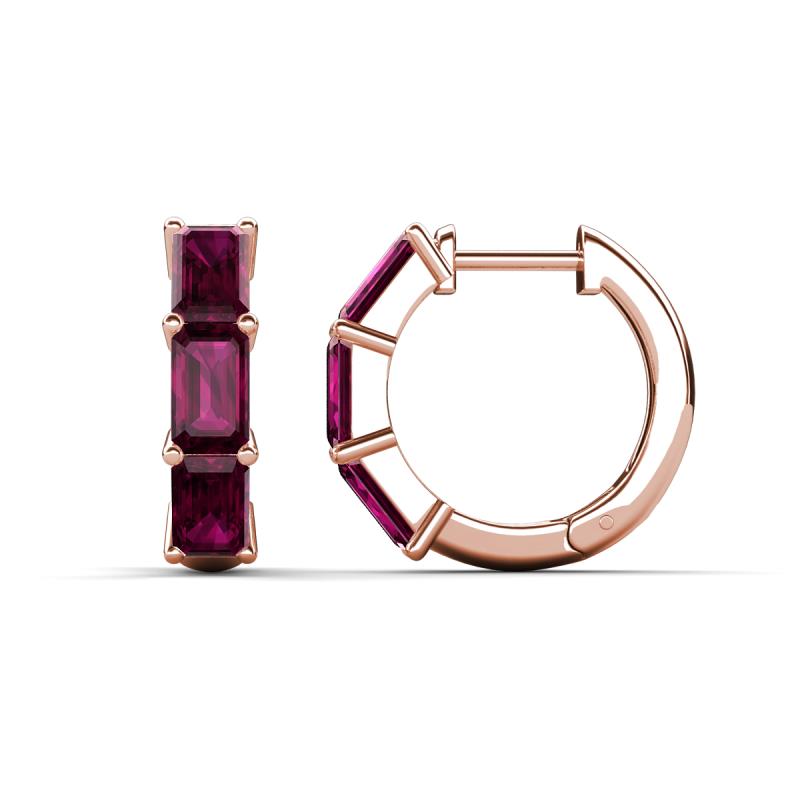 Adele 2.40 ctw Emerald Shape Rhodolite Garnet (5.00 x 3.00 mm) Women Huggie Earrings 