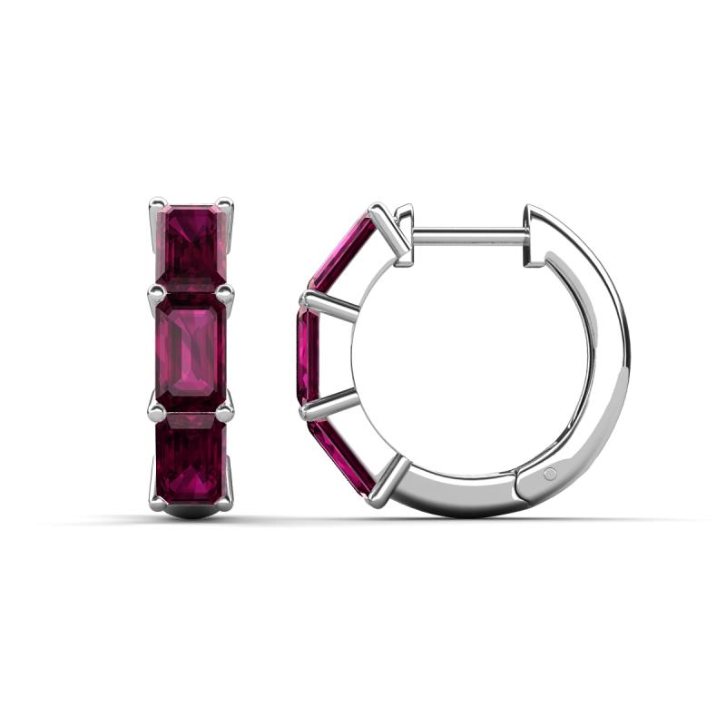 Adele 2.40 ctw Emerald Shape Rhodolite Garnet (5.00 x 3.00 mm) Women Huggie Earrings 