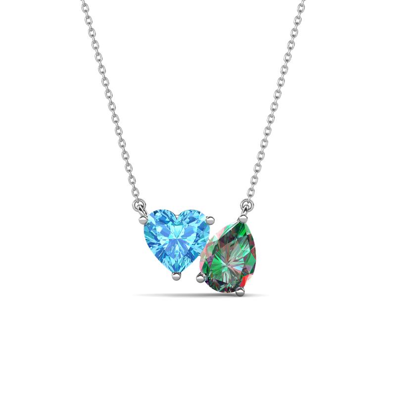Zuri 1.86 ctw Heart Shape Blue Topaz with Pear Shape Created Alexandrite Toi Et Moi Women Pendant Necklace 