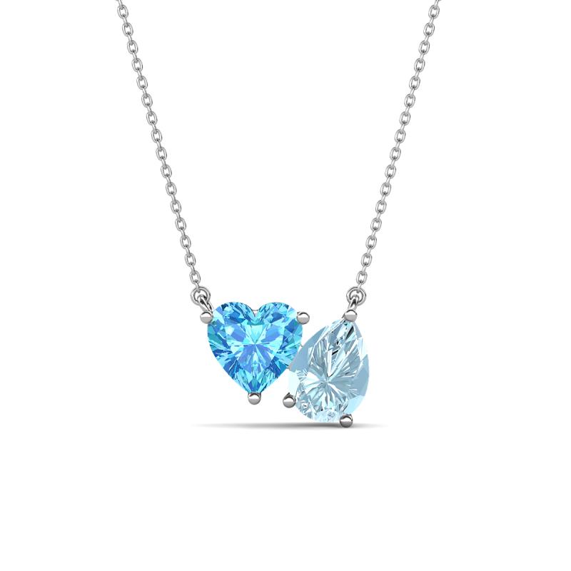 Zuri 1.60 ctw Heart Shape Blue Topaz with Pear Shape Aquamarine Toi Et Moi Women Pendant Necklace 