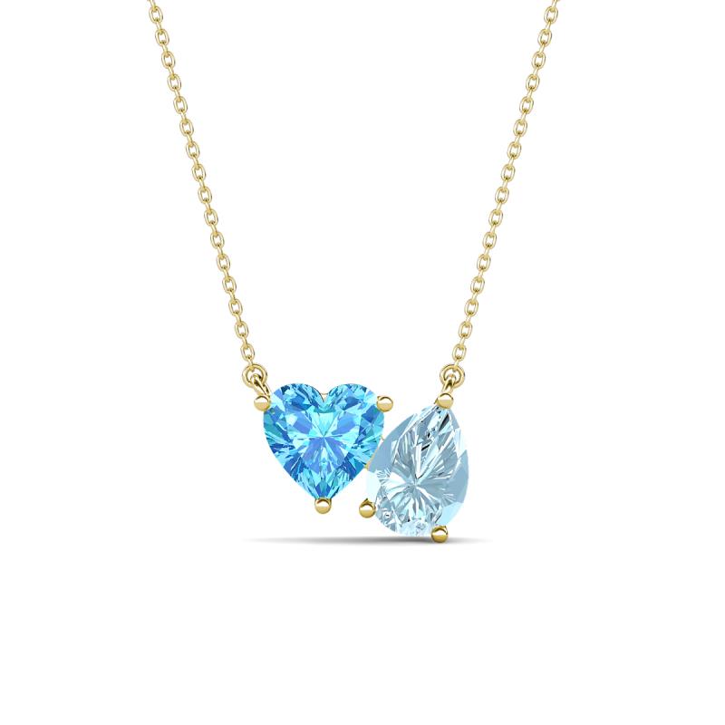 Zuri 1.60 ctw Heart Shape Blue Topaz with Pear Shape Aquamarine Toi Et Moi Women Pendant Necklace 