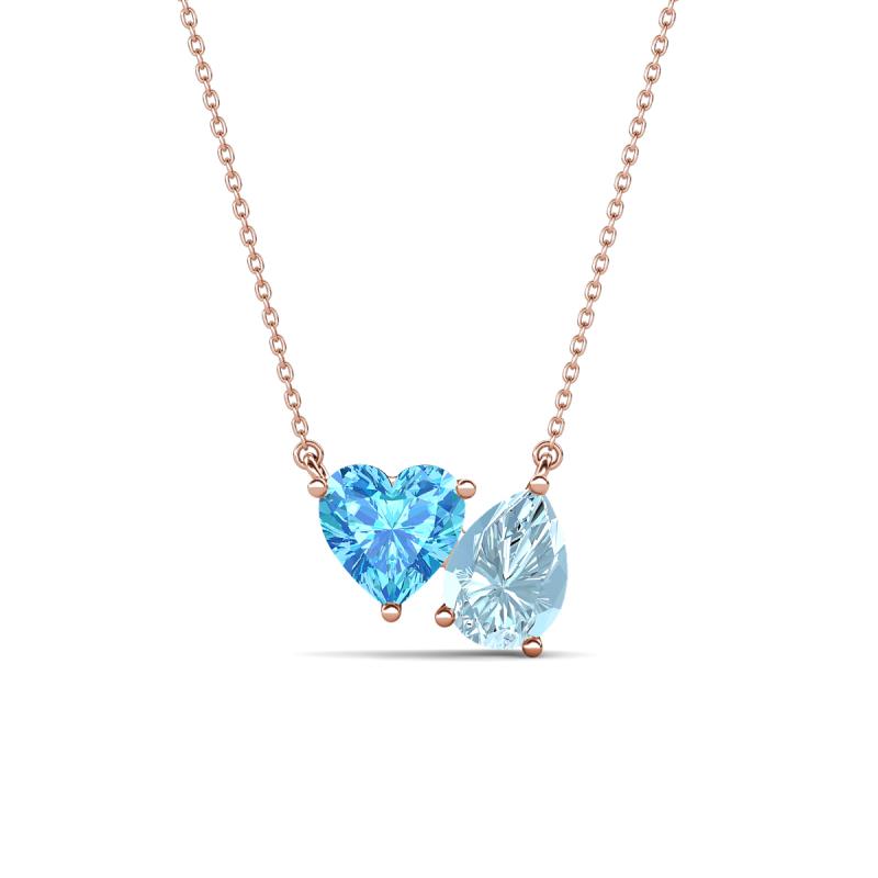 Zuri 1.60 ctw Heart Shape Blue Topaz with Pear Shape Aquamarine Toi Et Moi Women Pendant Necklace 
