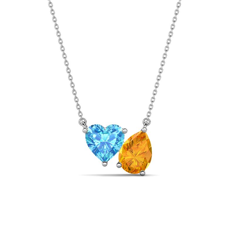 Zuri 1.65 ctw Heart Shape Blue Topaz with Pear Shape Citrine Toi Et Moi Women Pendant Necklace 