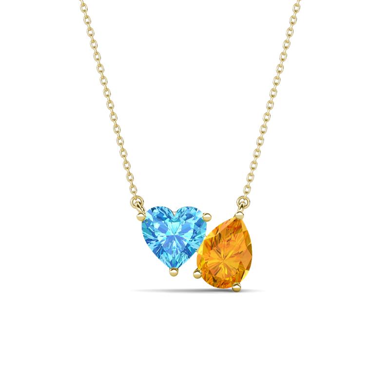 Zuri 1.65 ctw Heart Shape Blue Topaz with Pear Shape Citrine Toi Et Moi Women Pendant Necklace 