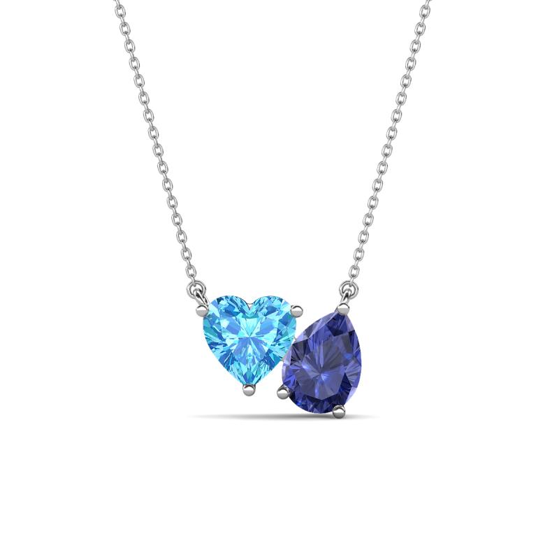 Zuri 1.60 ctw Heart Shape Blue Topaz with Pear Shape Iolite Toi Et Moi Women Pendant Necklace 