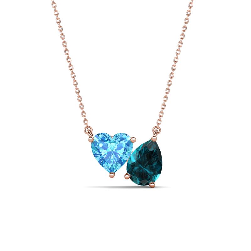 Zuri 1.85 ctw Heart Shape Blue Topaz with Pear Shape London Blue Topaz Toi Et Moi Women Pendant Necklace 
