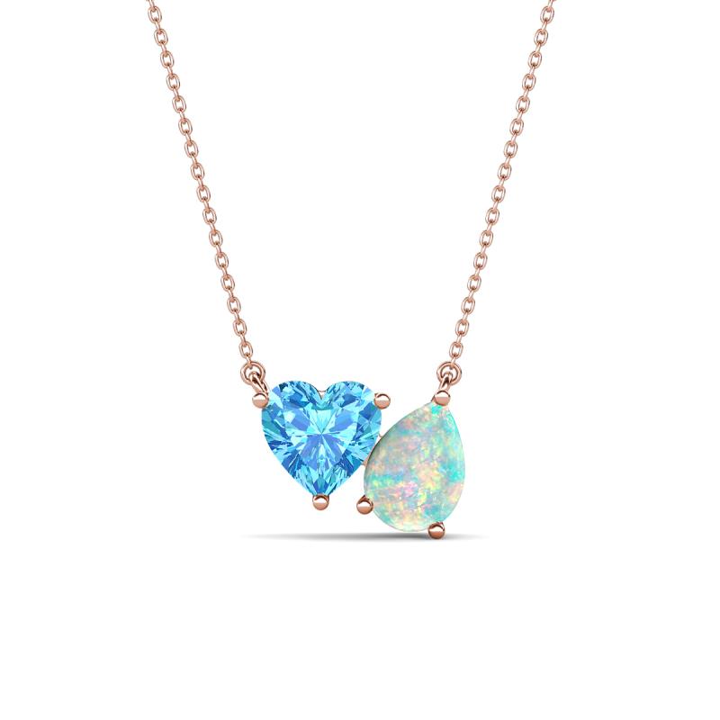 Zuri 1.35 ctw Heart Shape Blue Topaz with Pear Shape Opal Toi Et Moi Women Pendant Necklace 