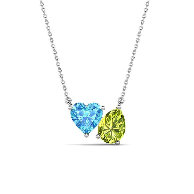 Zuri 1.80 ctw Heart Shape Blue Topaz with Pear Shape Peridot Toi Et Moi Women Pendant Necklace 