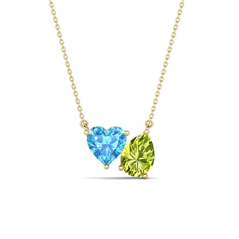 Zuri 1.80 ctw Heart Shape Blue Topaz with Pear Shape Peridot Toi Et Moi Women Pendant Necklace 
