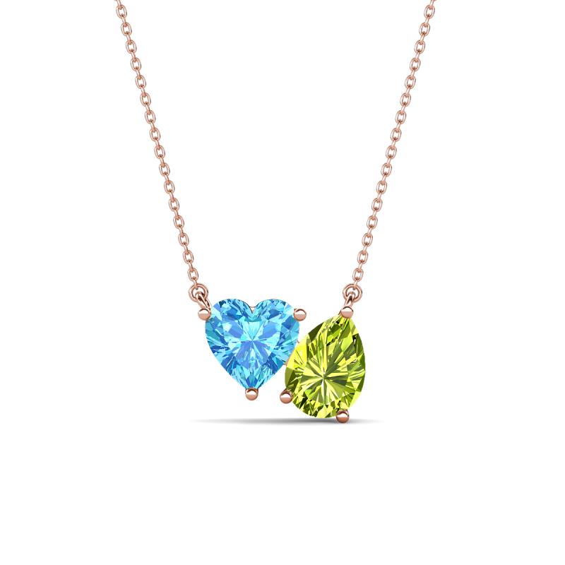 Zuri 1.80 ctw Heart Shape Blue Topaz with Pear Shape Peridot Toi Et Moi Women Pendant Necklace 