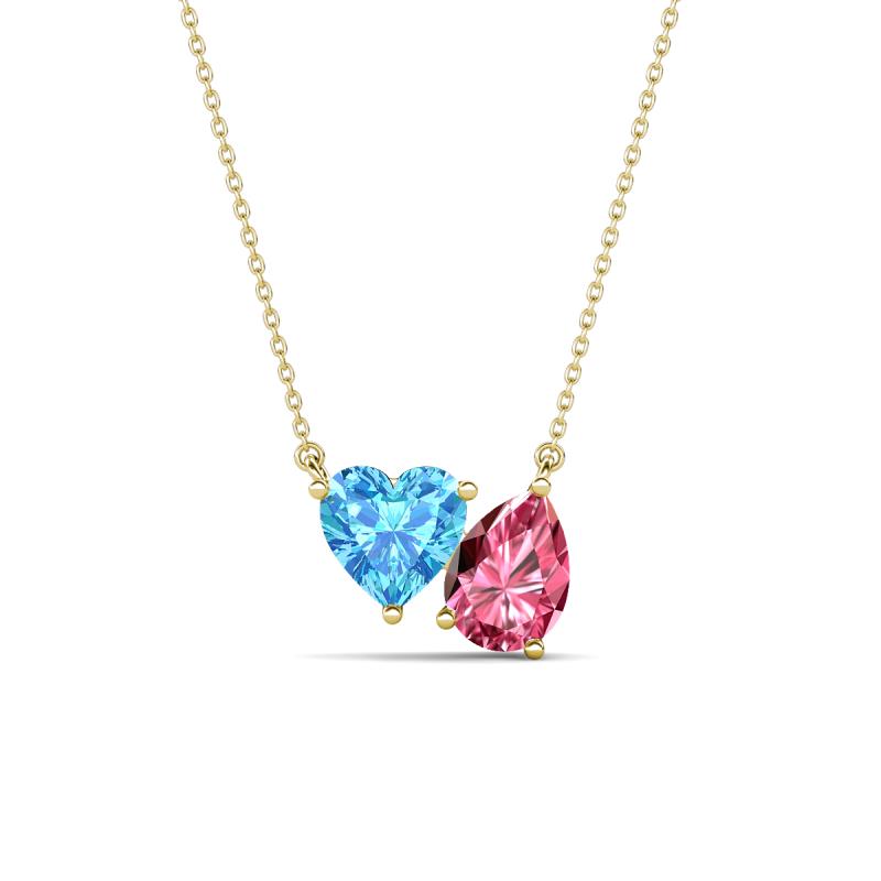 Zuri 1.70 ctw Heart Shape Blue Topaz with Pear Shape Pink Tourmaline Toi Et Moi Women Pendant Necklace 