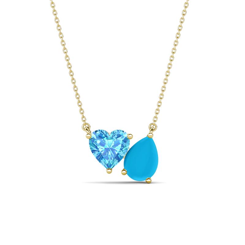 Zuri 1.35 ctw Heart Shape Blue Topaz with Pear Shape Turquoise Toi Et Moi Women Pendant Necklace 