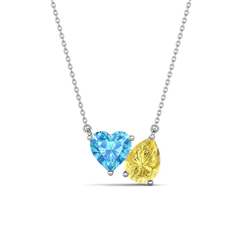 Zuri 1.90 ctw Heart Shape Blue Topaz with Pear Shape Created Yellow Sapphire Toi Et Moi Women Pendant Necklace 