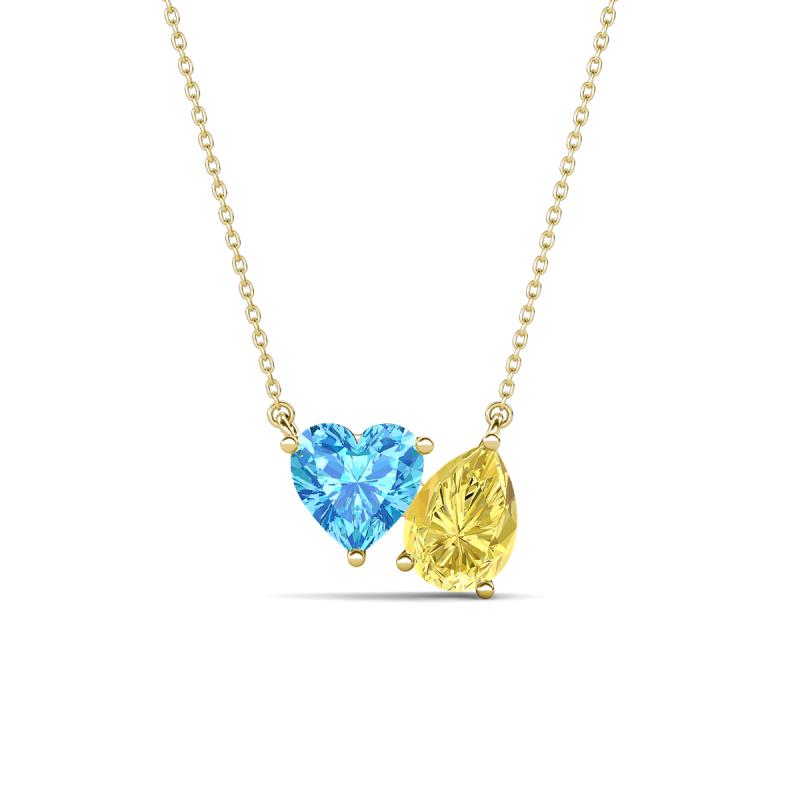 Zuri 1.90 ctw Heart Shape Blue Topaz with Pear Shape Created Yellow Sapphire Toi Et Moi Women Pendant Necklace 