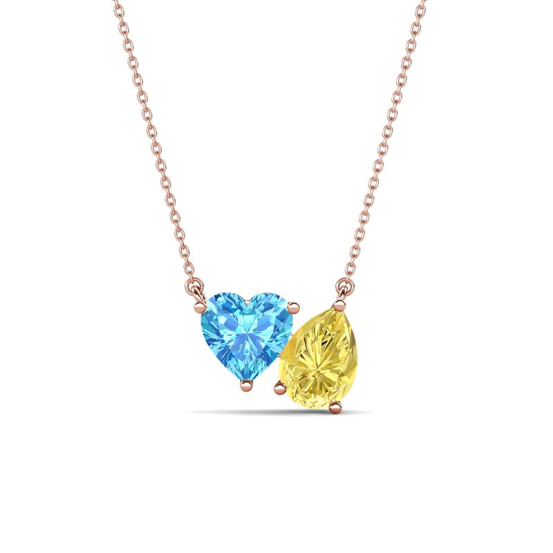 Zuri 1.90 ctw Heart Shape Blue Topaz with Pear Shape Created Yellow Sapphire Toi Et Moi Women Pendant Necklace 