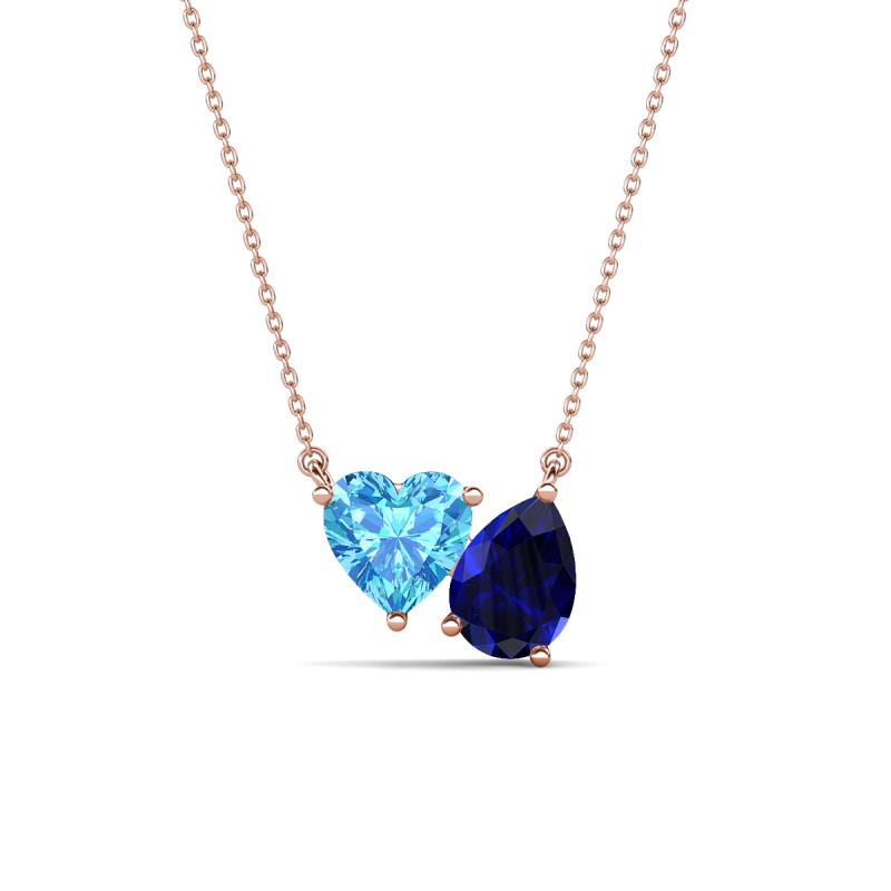 Zuri 1.90 ctw Heart Shape Blue Topaz with Pear Shape Created Blue Sapphire Toi Et Moi Women Pendant Necklace 