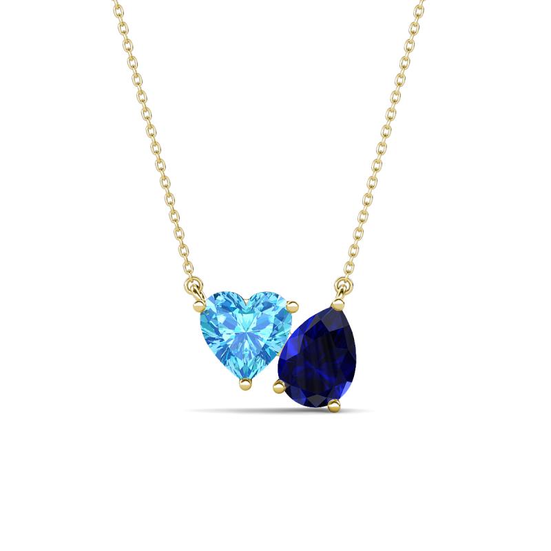 Zuri 1.90 ctw Heart Shape Blue Topaz with Pear Shape Created Blue Sapphire Toi Et Moi Women Pendant Necklace 