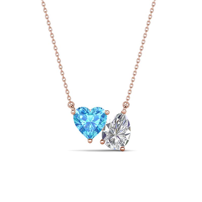 Zuri 1.75 ctw Heart Shape Blue Topaz with Pear Shape IGI Cert. Lab Grown Diamond Women Pendant Necklace 