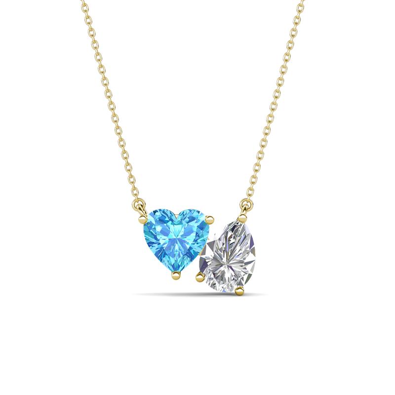 Zuri 1.75 ctw Heart Shape Blue Topaz with Pear Shape IGI Cert. Lab Grown Diamond Women Pendant Necklace 