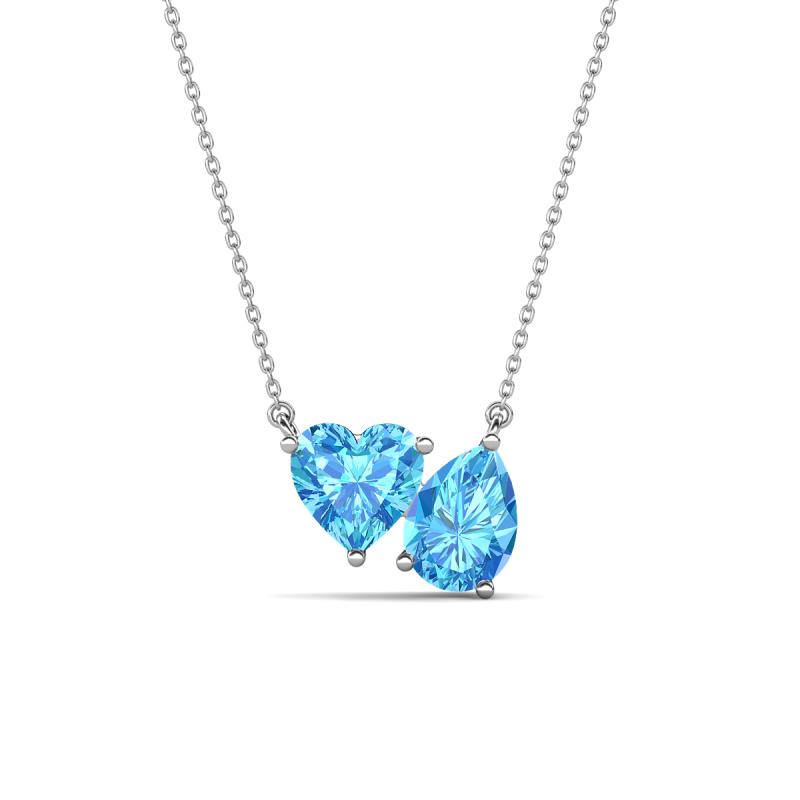 Zuri 1.85 ctw Heart with Pear Shape Blue Topaz Toi Et Moi Women Pendant Necklace 