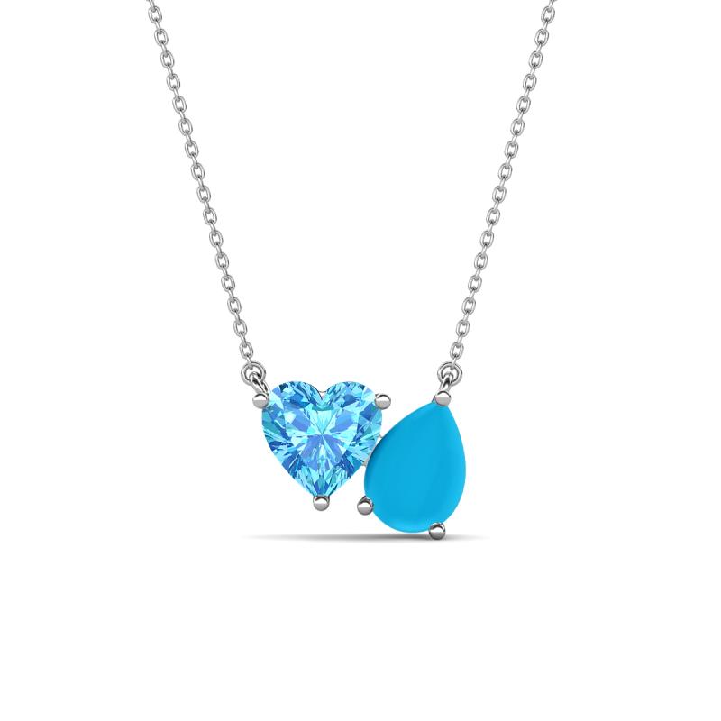Zuri 1.35 ctw Heart Shape Blue Topaz with Pear Shape Turquoise Toi Et Moi Women Pendant Necklace 