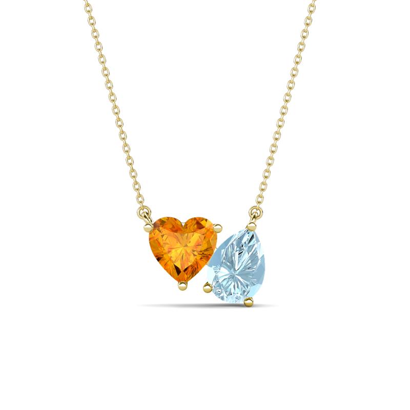 Zuri 1.28 ctw Heart Shape Citrine with Pear Shape Aquamarine Toi Et Moi Women Pendant Necklace 