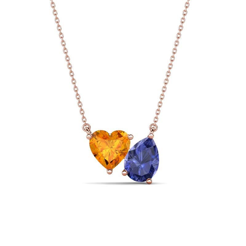Zuri 1.28 ctw Heart Shape Citrine with Pear Shape Iolite Toi Et Moi Women Pendant Necklace 