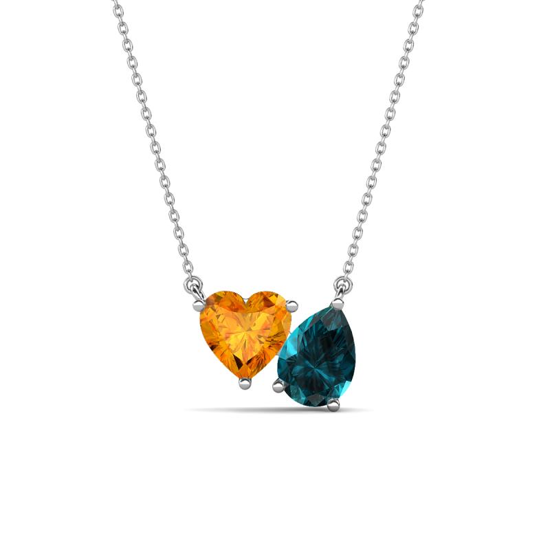 Zuri 1.53 ctw Heart Shape Citrine with Pear Shape London Blue Topaz Toi Et Moi Women Pendant Necklace 