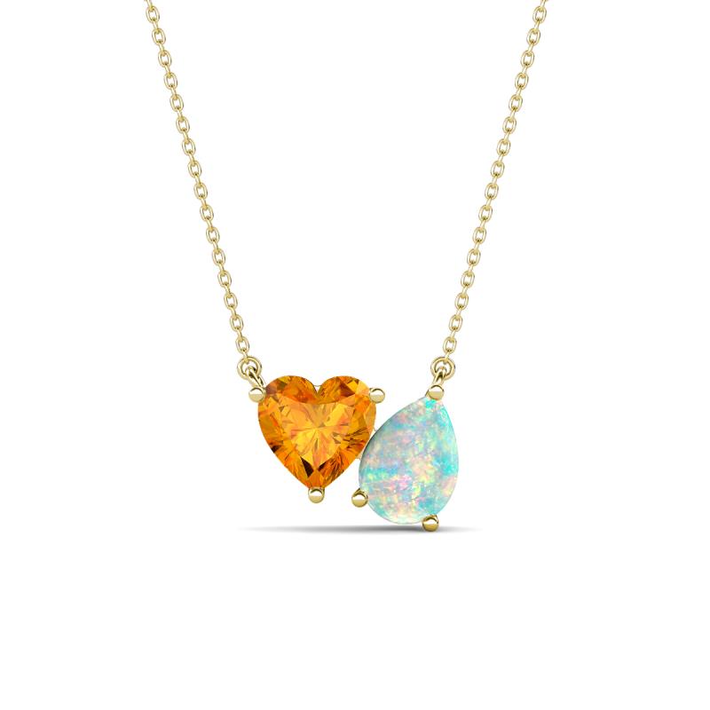 Zuri 1.03 ctw Heart Shape Citrine with Pear Shape Opal Toi Et Moi Women Pendant Necklace 