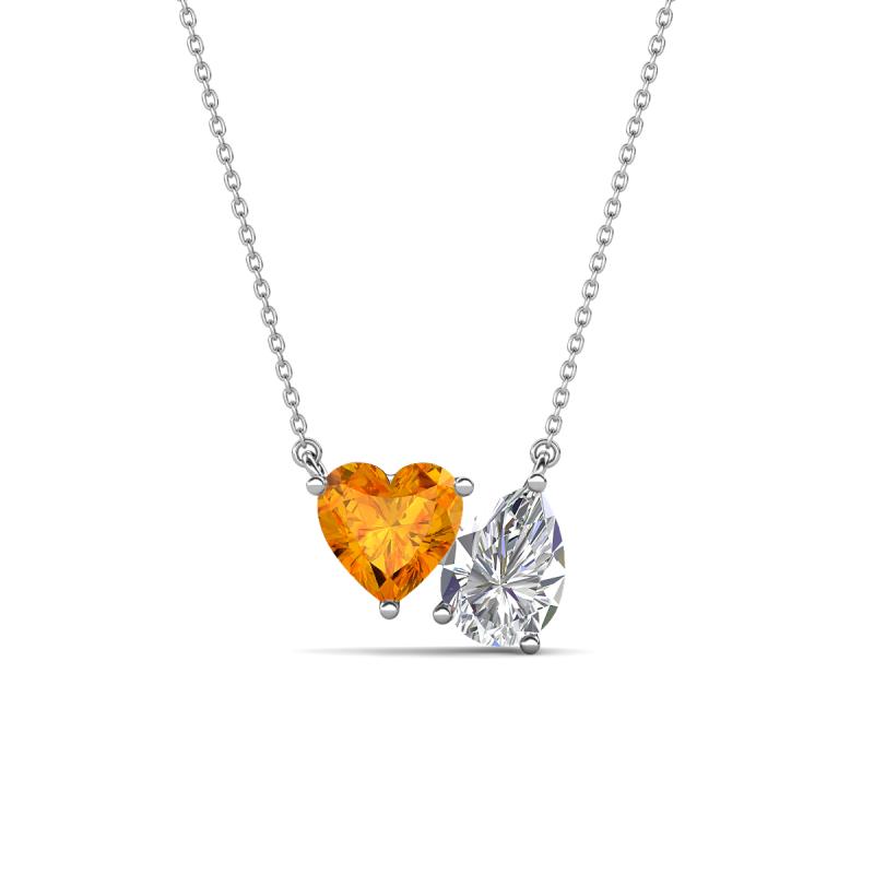 Zuri 1.53 ctw Heart Shape Citrine with Pear Shape Moissanite Toi Et Moi Women Pendant Necklace 