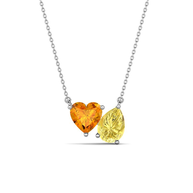 Zuri 1.58 ctw Heart Shape Citrine with Pear Shape Created Yellow Sapphire Toi Et Moi Women Pendant Necklace 