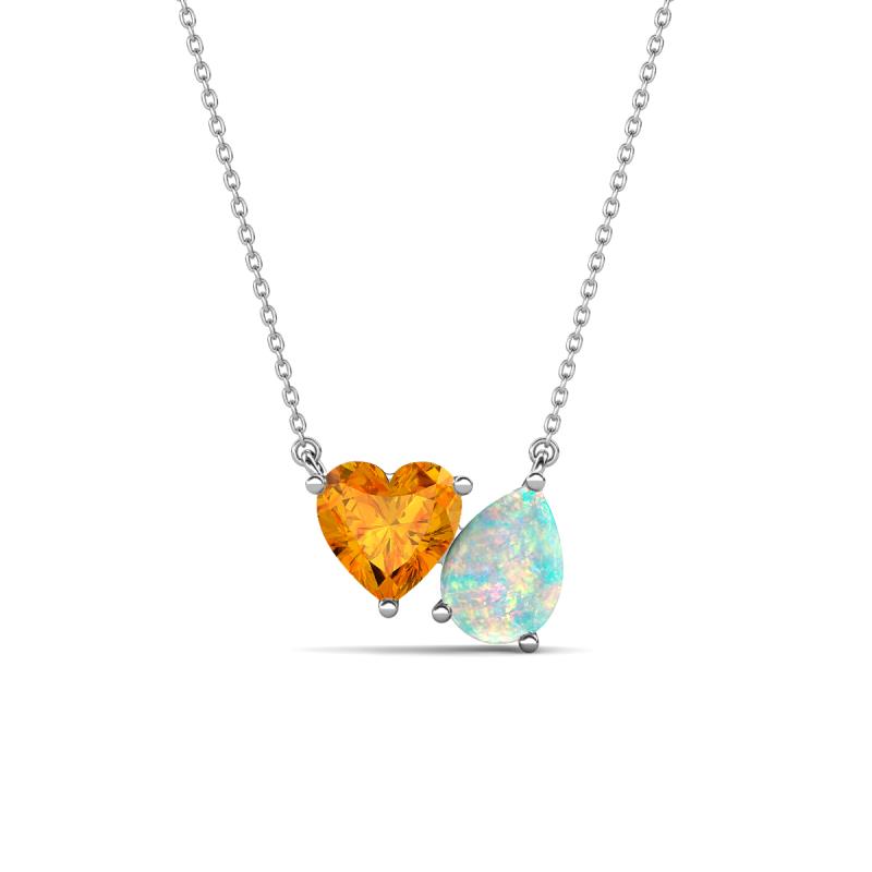 Zuri 1.03 ctw Heart Shape Citrine with Pear Shape Opal Toi Et Moi Women Pendant Necklace 
