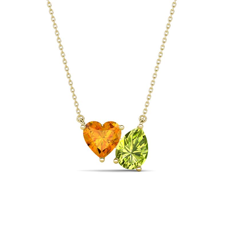Zuri 1.48 ctw Heart Shape Citrine with Pear Shape Peridot Toi Et Moi Women Pendant Necklace 