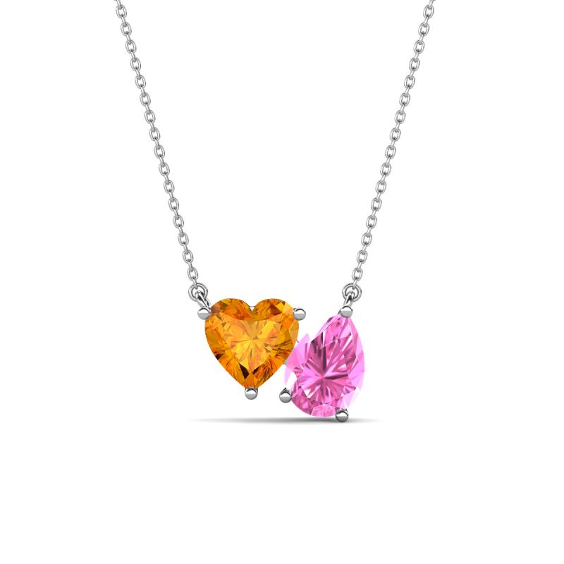 Zuri 1.58 ctw Heart Shape Citrine with Pear Shape Created Pink Sapphire Toi Et Moi Women Pendant Necklace 