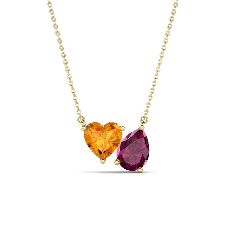 Zuri 1.58 ctw Heart Shape Citrine with Pear Shape Rhodolite Garnet Toi Et Moi Women Pendant Necklace 
