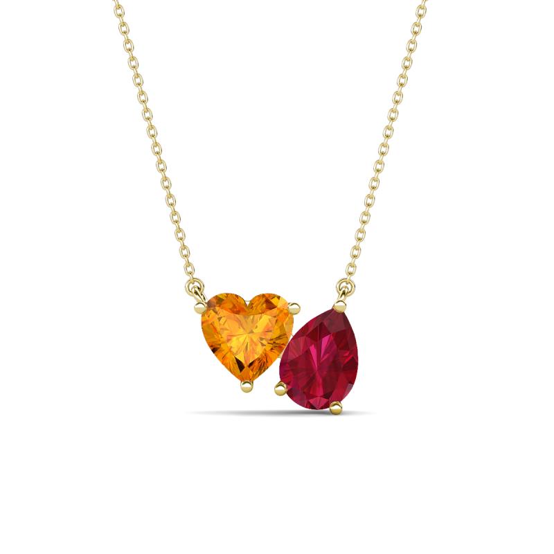 Zuri 1.63 ctw Heart Shape Citrine with Pear Shape Created Ruby Toi Et Moi Women Pendant Necklace 