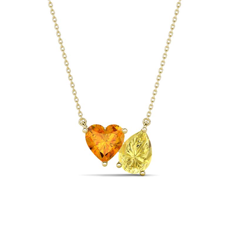 Zuri 1.58 ctw Heart Shape Citrine with Pear Shape Created Yellow Sapphire Toi Et Moi Women Pendant Necklace 
