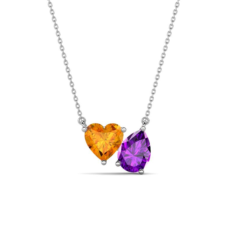 Zuri 1.33 ctw Heart Shape Citrine with Pear Shape Amethyst Toi Et Moi Women Pendant Necklace 