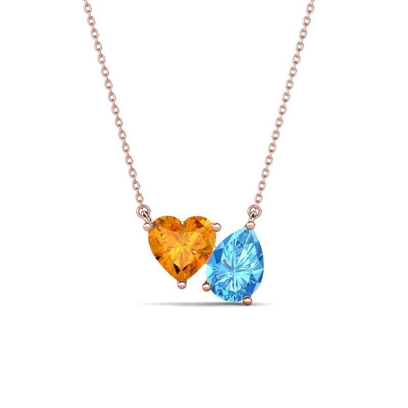 Zuri 1.53 ctw Heart Shape Citrine with Pear Shape Blue Topaz Toi Et Moi Women Pendant Necklace 